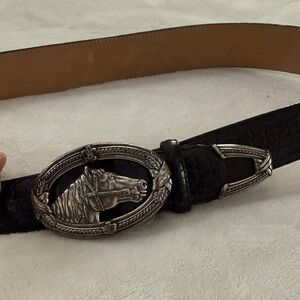 Horse head buckle belt, black and silver